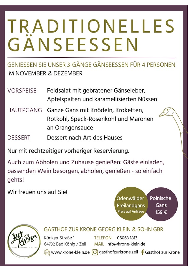 Zur Krone Gänseessen 2025 - Karte vom Menü